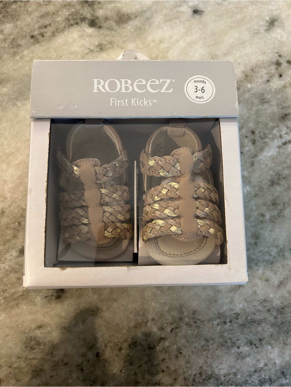 Robeez First Kicks Baby Braided Sandals in Tan size 3-6 months